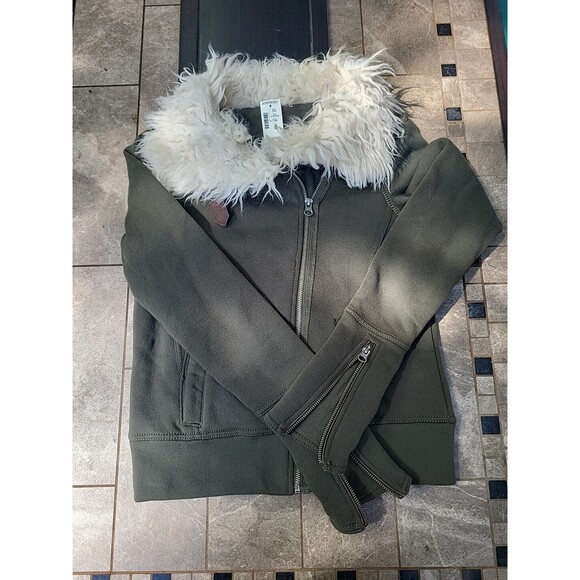NWT Vintage Aeropostale Womens Knit Sherpa Aviator Bomber Jacket, Green, Small - Picture 1 of 10